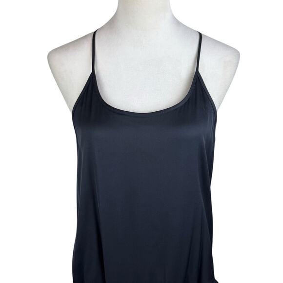 Theory Black Satin Silk Blend Draped Pockets Racerback Mini Slip Party Dress - Picture 5 of 12